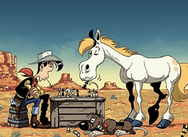 Lucky Luke und Jolly Jumper spielen Schach